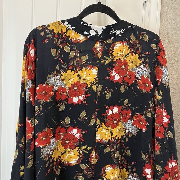 Time and Tru Black Red Gold Floral Open Front Kimono Top Womens One Size - Picture 7 of 9